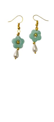Seafoam Flower and Pearl Drop Earrings Seafoam Flower and Pearl Drop Earrings