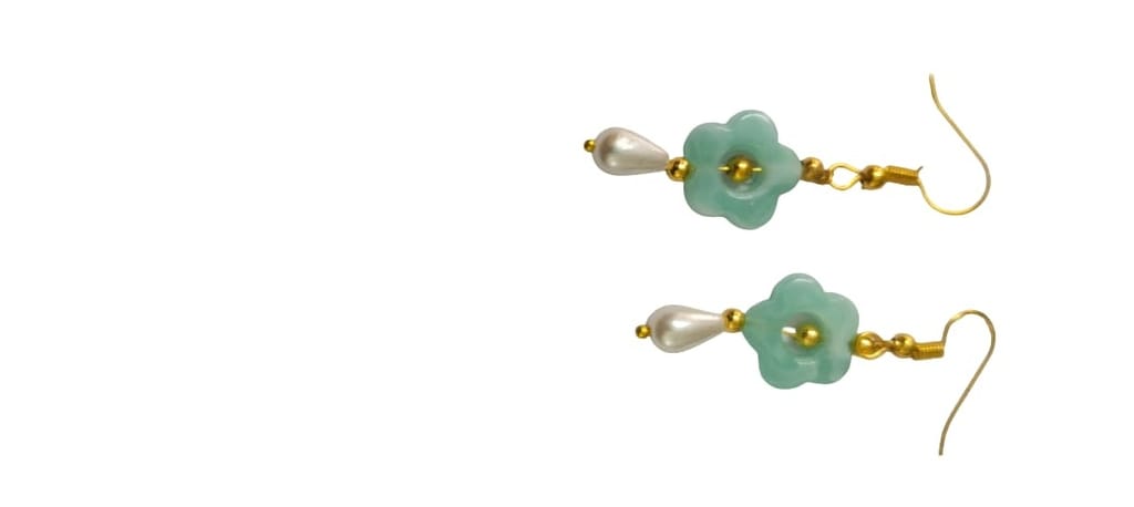 Seafoam Flower and Pearl Drop Earrings