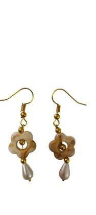 Elegant Flower Petal Earrings with Pearl Drops Elegant Flower Petal Earrings with Pearl Drops