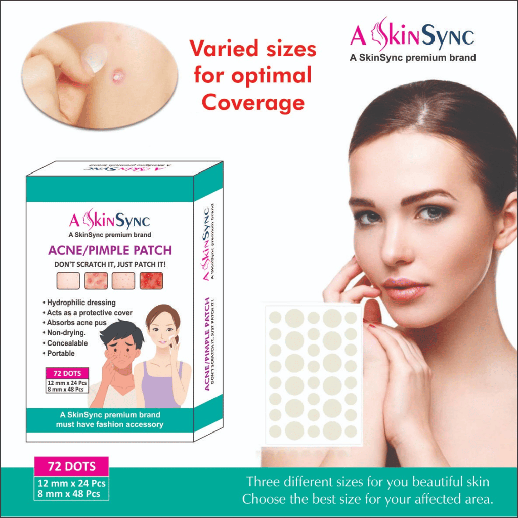A SkinSync Pimple Patch for Face (72 dots) | Waterproof Patches for Active Acne | Absorbs Pimple Overnight and Reduces Excess Oil