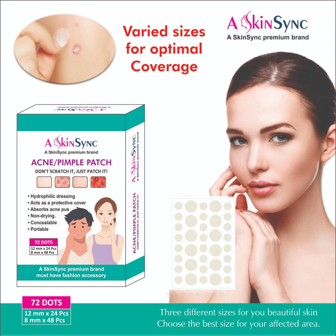 A SkinSync Pimple Patch for Face (72 dots) | Waterproof Patches for Active Acne | Absorbs Pimple Overnight and Reduces Excess Oil