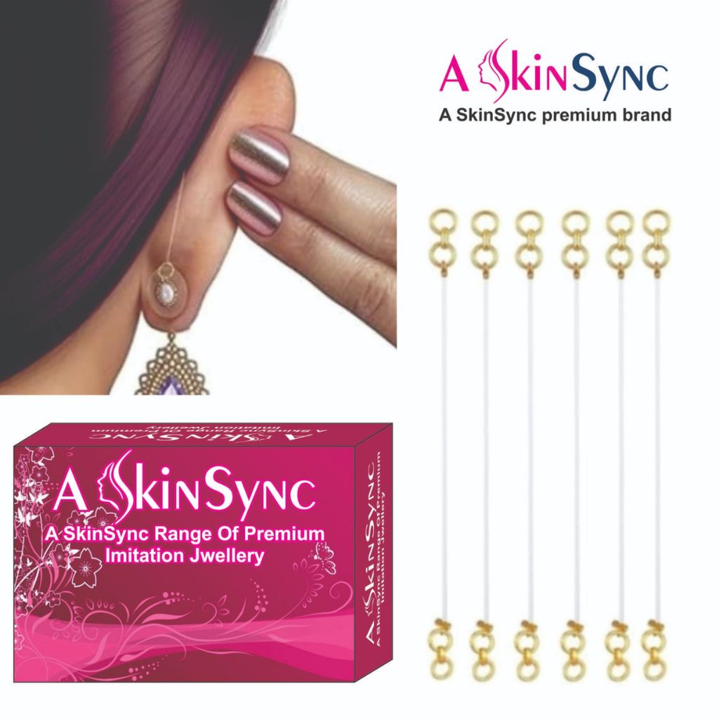 A SkinSync Gold Plated Invisible Transparent Heavy Earrings Support Ear Chains for Women and Girls (Pack of 3 Pairs) with 36 Strips Double Sided Tape for Fashion