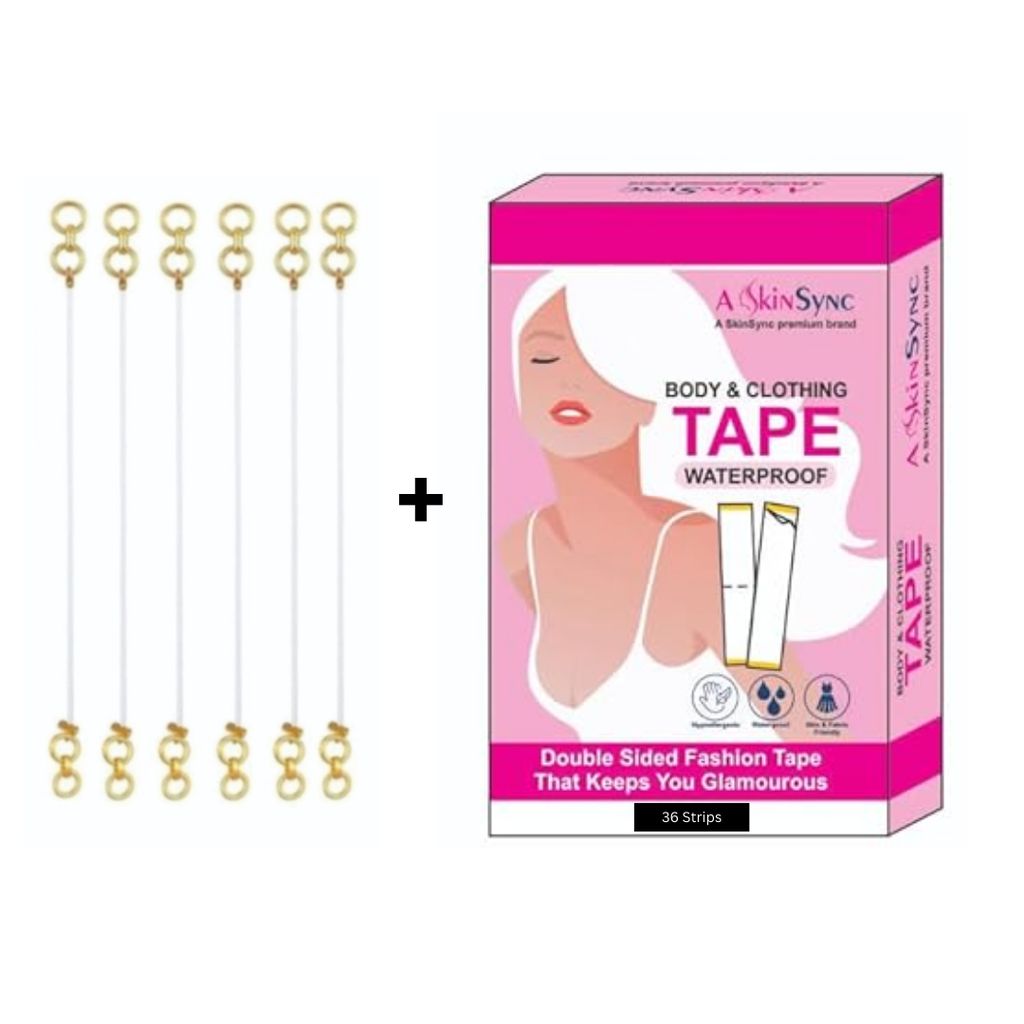 A SkinSync Gold Plated Invisible Transparent Heavy Earrings Support Ear Chains for Women and Girls (Pack of 3 Pairs) with 36 Strips Double Sided Tape for Fashion