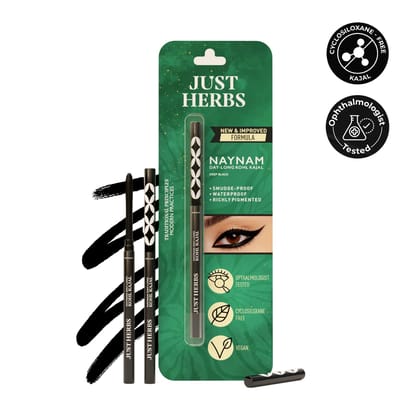 Naynam Day-long Kohl Kajal – Deep Black | Cyclosiloxane-Free Naynam Day-long Kohl Kajal – Deep Black | Cyclosiloxane-Free - Pack of 2 (Most Popular)