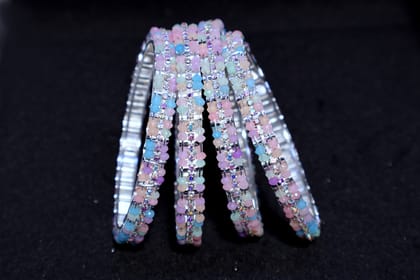 Multicolor Pastel Beaded Crystal Bangles Set