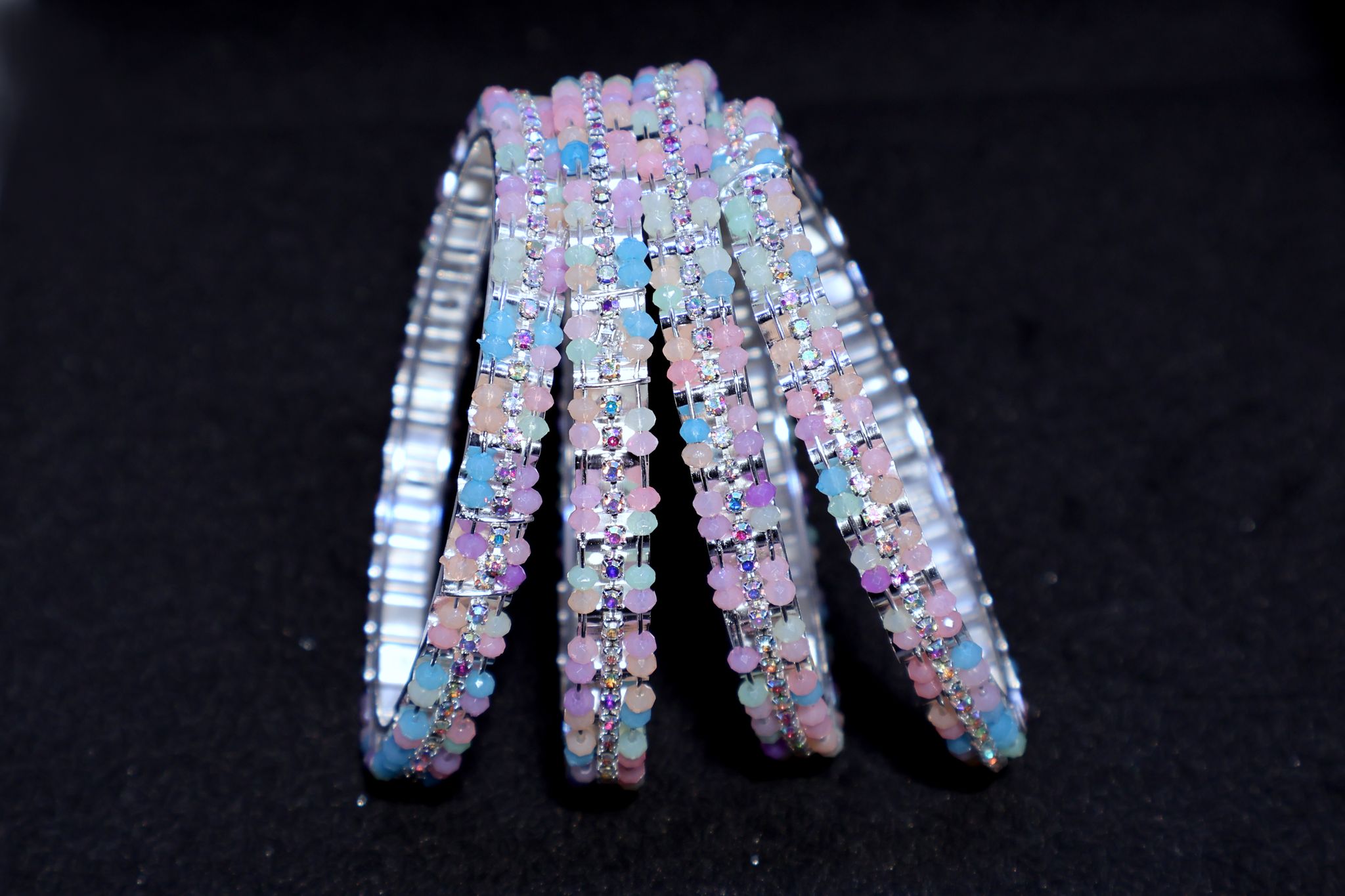 Multicolor Pastel Beaded Crystal Bangles Set