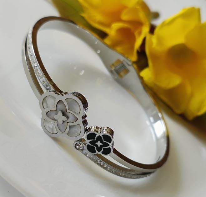Stainless Steel Silver Plated Black &amp; White Shell Multi
