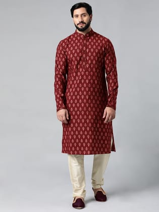 Red Block Printed Kurta Set-XS/36 / Kurta Churidaar Set