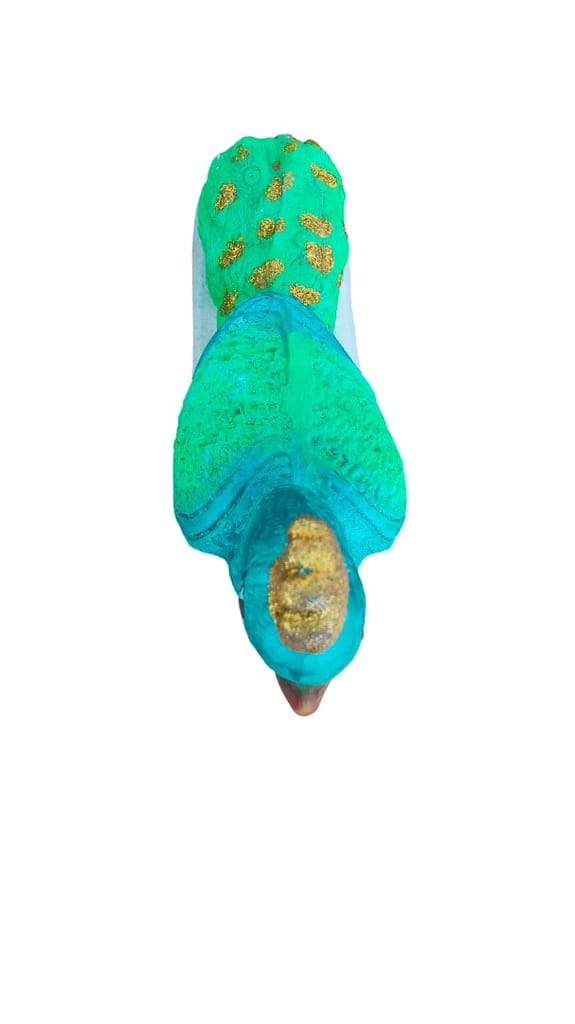 Turquoise Peacock Figurine with Golden Crown