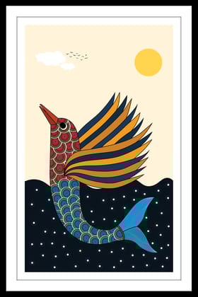 COLOURFUL MERMAID WALLART 16in X 24in WITH BLACK FRAME