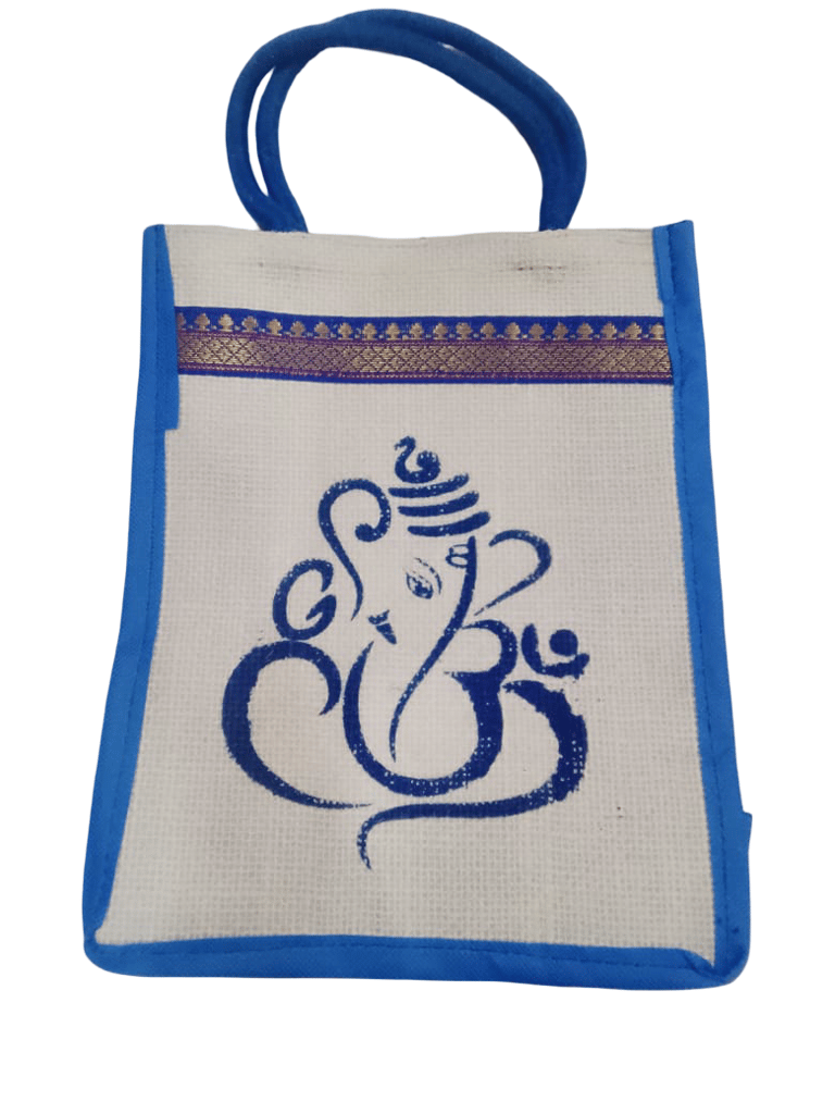 Jute Bags For Party Favors | Ganesha And Kolam Print Return Gift Jute Bag - Colorful 8X10X4" With Zipper For Weddings, Housewarming, Thanksgiving & Pooja Gifts - Handbags | Buy online on ZillyBuy