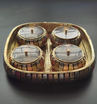 Brass Mukhwas Set - A multipurpose decorative serving tray (Multicolor) by BulkySanta