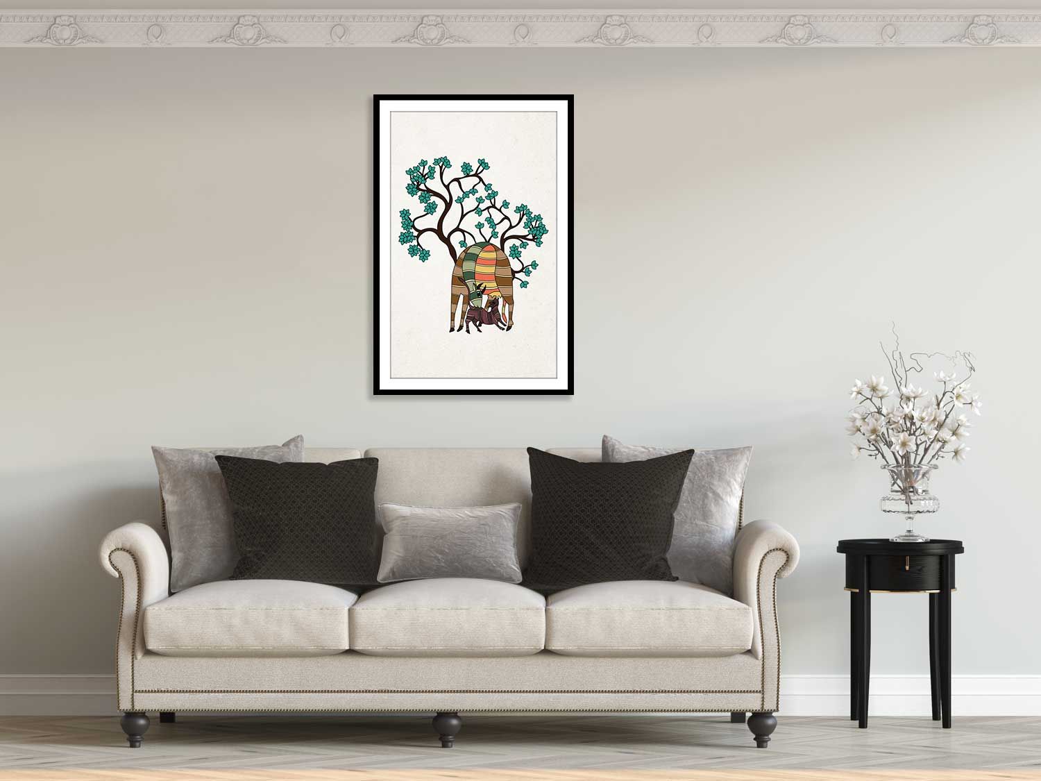 UNDER THE BODHI TREE 16in X 24in WITH BLACK FRAME