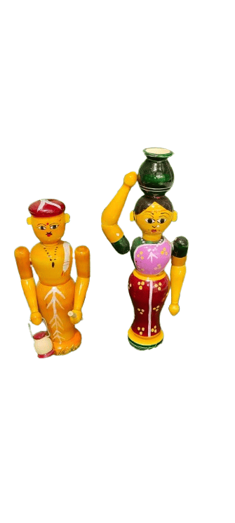 Handcrafted Wooden Dolls - Traditional Indian Art Decor