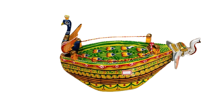 Handcrafted Wooden Peacock Boat - Indian Art & Decor