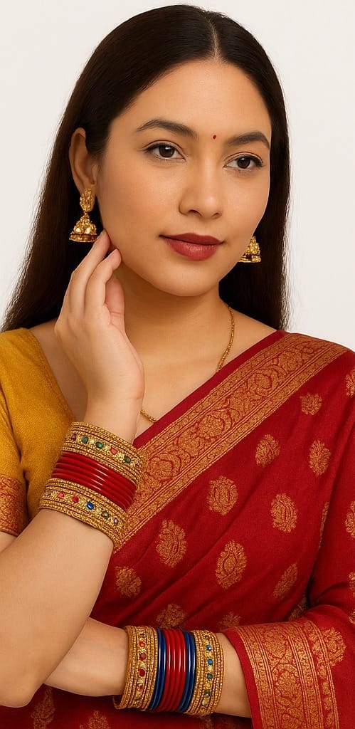 Blue and Gold Embellished Bangles Set: Lac-crafted Lahathi