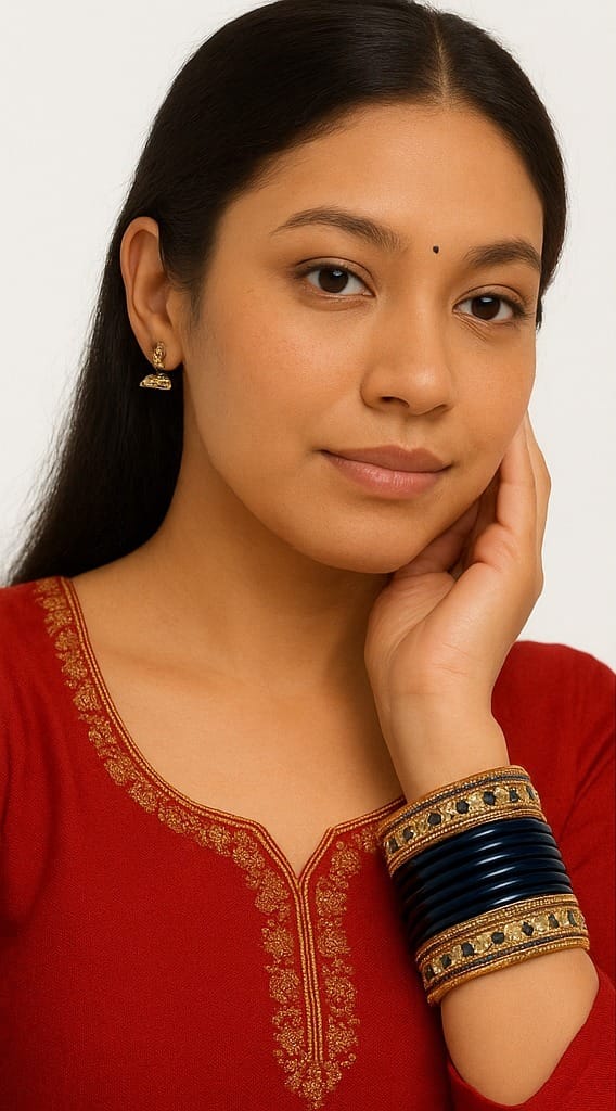 Blue and Gold Embellished Bangles Set: Lac-crafted Lahathi