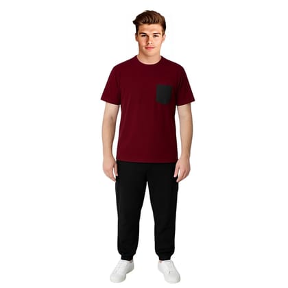 HAZAWA Men's colorblock Tracksuit, T-Shirt & Black Jogger Pants, trendy new collection,  Stylish Co-ord set, New Collection , Gymwear, Maroon