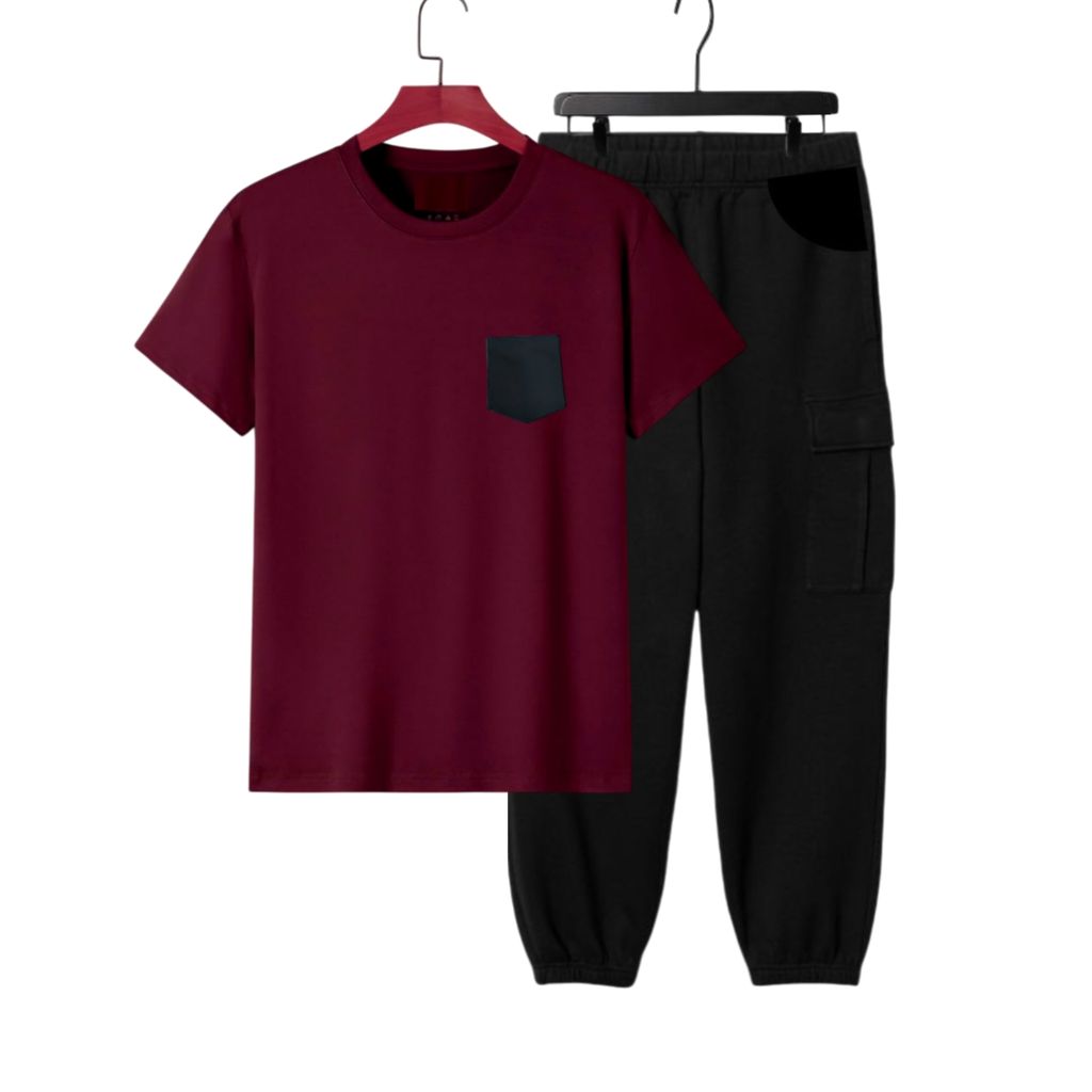 Exclusive Men HAZAWA Men's colorblock Tracksuit, T-Shirt & Black Jogger Pants, trendy new collec