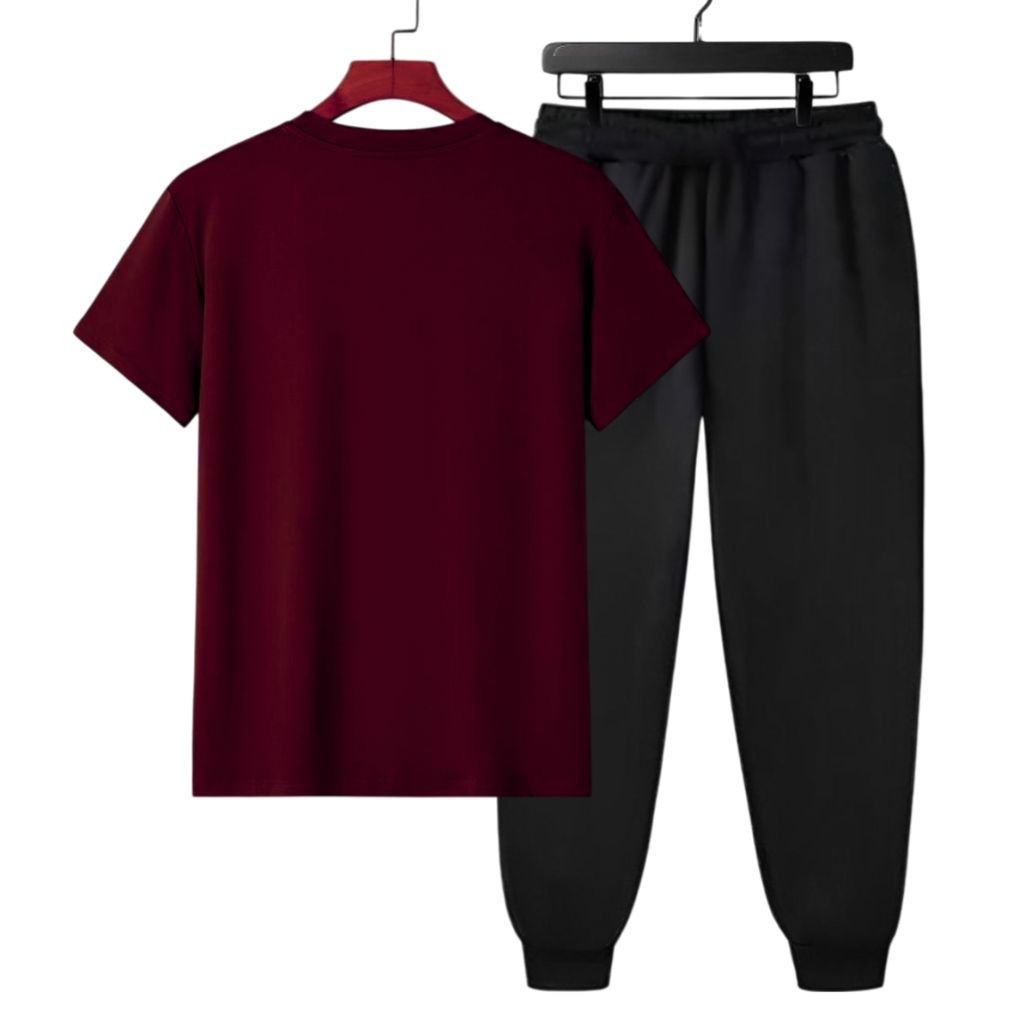 Exclusive Men HAZAWA Men's colorblock Tracksuit, T-Shirt & Black Jogger Pants, trendy new collec