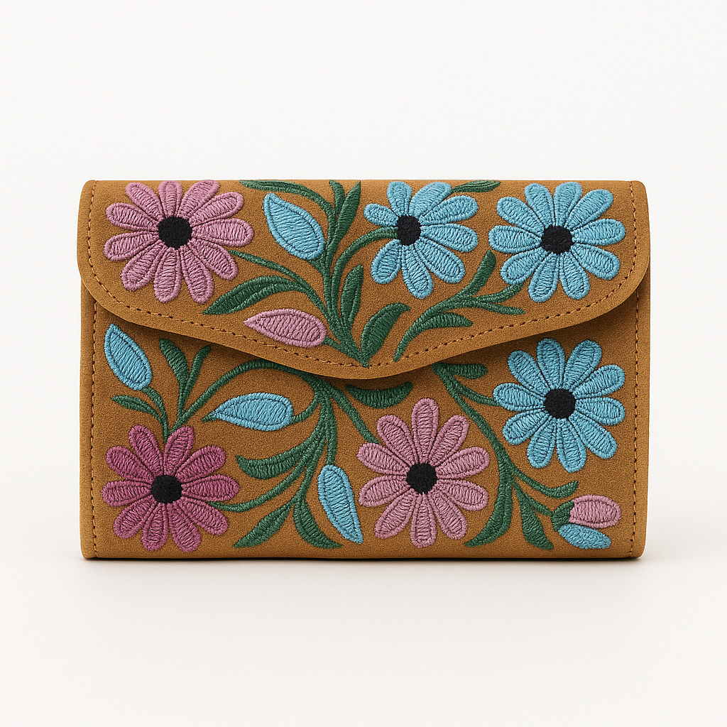 Embroidered Floral Brown Wallet