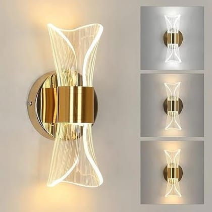 Wall Light LED Indoor Modern, 10 W Golden Wall Lamp Dimmable with 3 Light Colours, Creative Acrylic Wall Light forLiving Room Room Bathroom Staircase