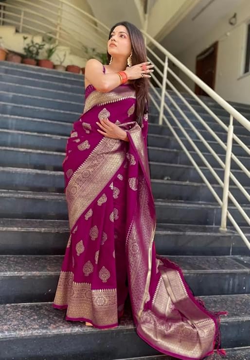 Designer Purple Saree with Gold Zari Work