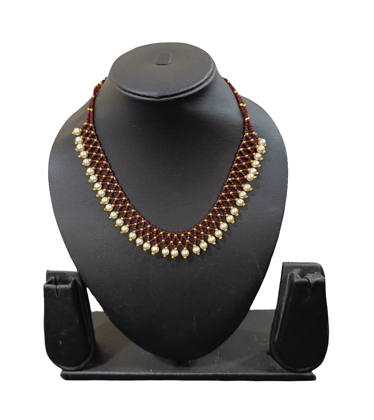 Maroon & Pearl Beaded Necklace: Elegant & Timeless