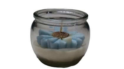 Blue Flower Candle in Glass Jar - Elegant Home Decor