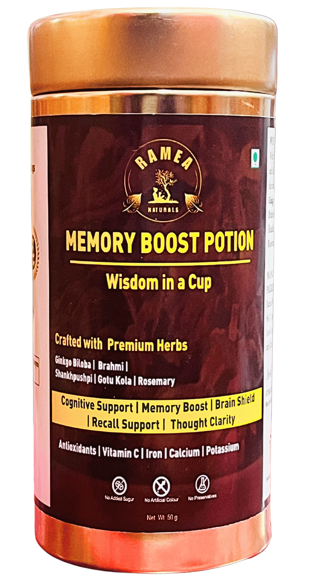 RAMEA Ayurveda | Memory Booster Tea | Herbal Tea | Premium Herbal Formulation | 50g 