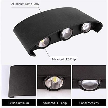 6 watts LED Waterproof Indoor/ Outdoor Up Down Wall Lamp (Warm White,Metal)