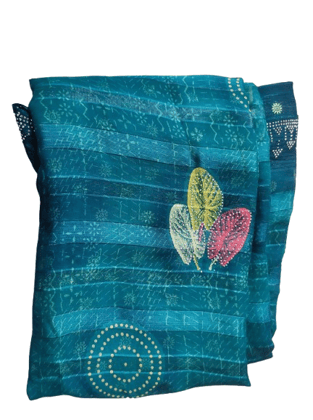 Teal Chiffon Saree with Bandhani Print and Embroidered Border