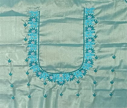 Teal Embroidered Blouse with Floral Design