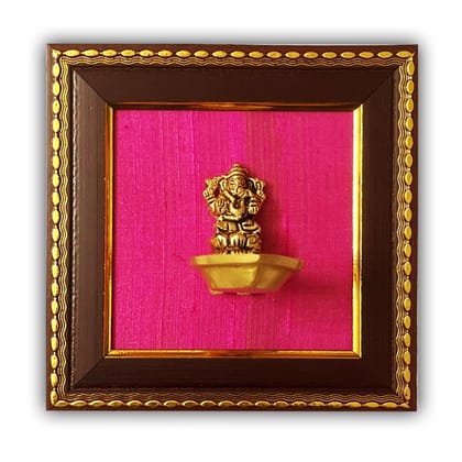 Brass Seated Ganesh with Deepam Statue Framed