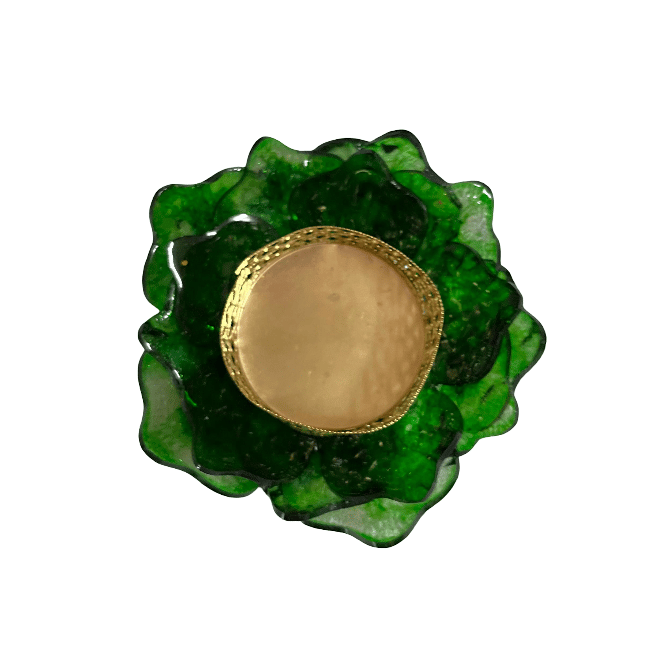Resin Green Glass Decorative Bowl with Brass Holder