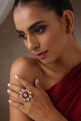 Preksha Red Kundan Ring-Kundan