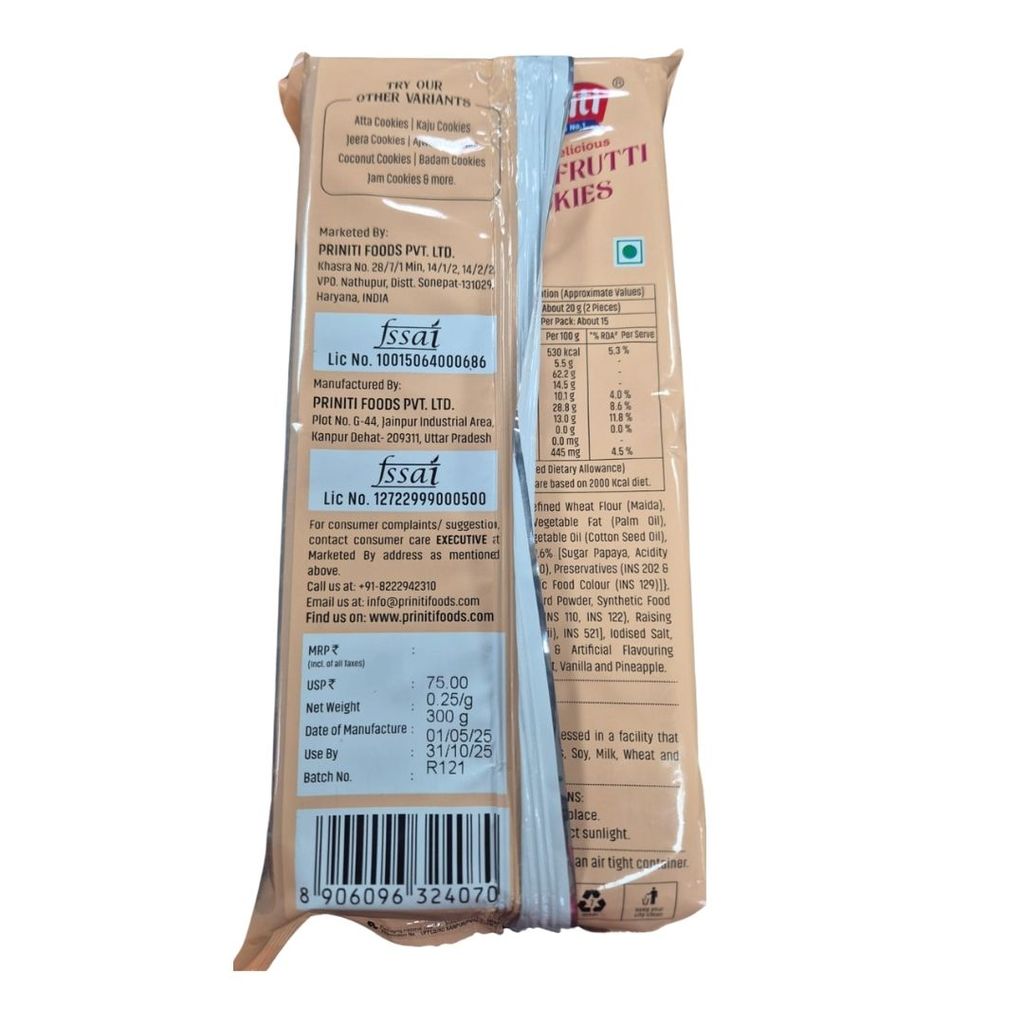 Priniti Tutti Frutti Cookies - Rich & Delicious Oven Fresh Treat