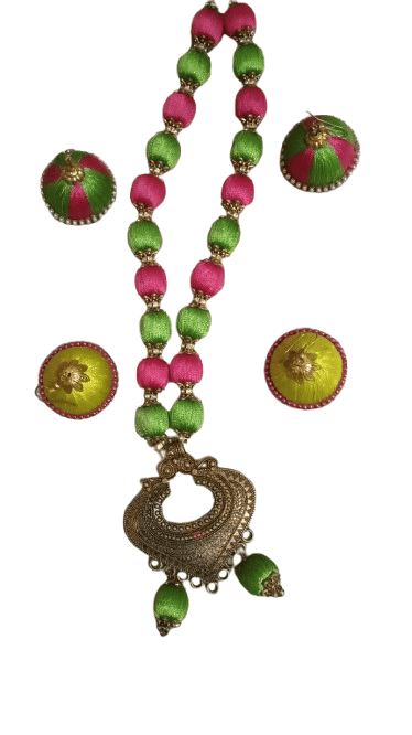 Handcrafted Silk Thread Necklace and Earrings Set