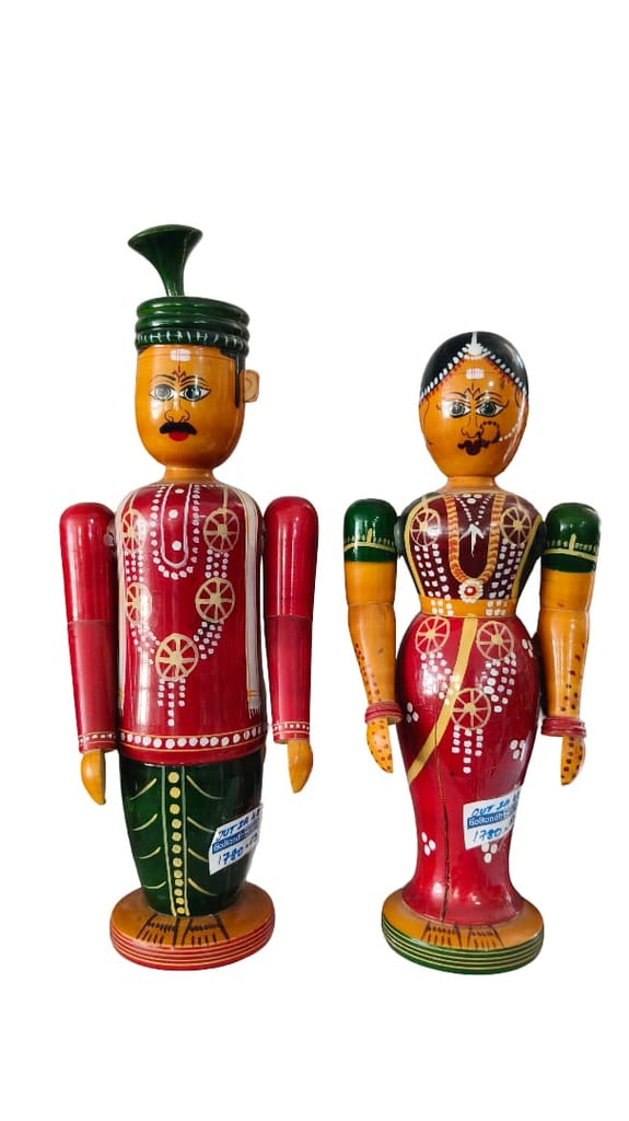 Odisha Wooden Dolls Couple - Handcrafted Indian Art