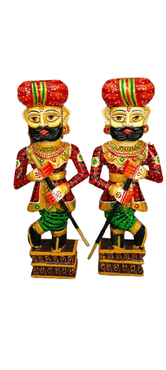 Hand-Painted Indian Wooden Dwarapalakulu Set