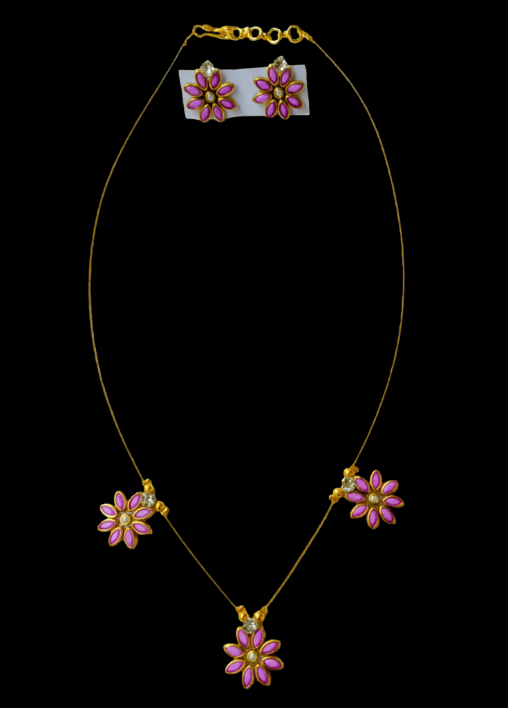 Floral Pink invisible Necklace and Earstuds (LAVENDER) - Jewellery Sets | Buy online on ZillyBuy