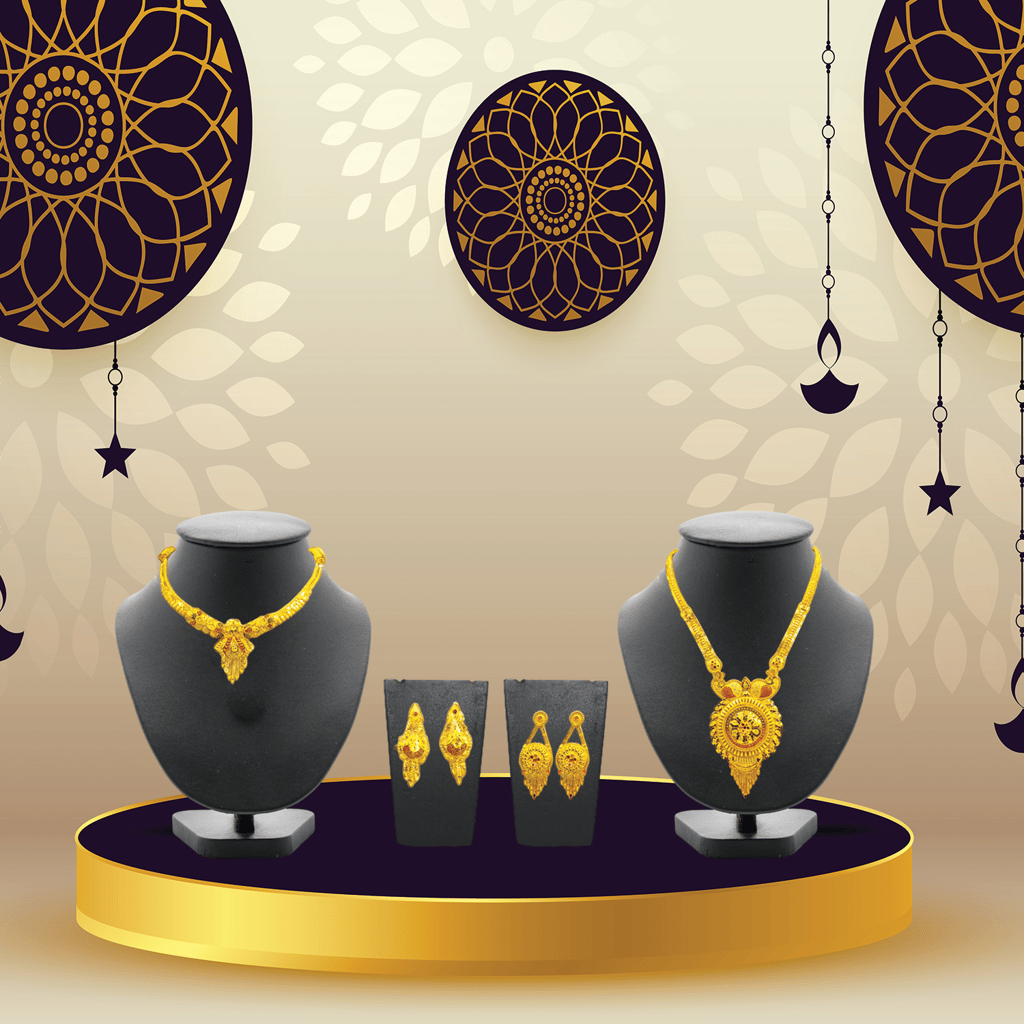 Elegant Traditional Gold Plated Combo Necklace Set with Earrings - Latest Design for wedding