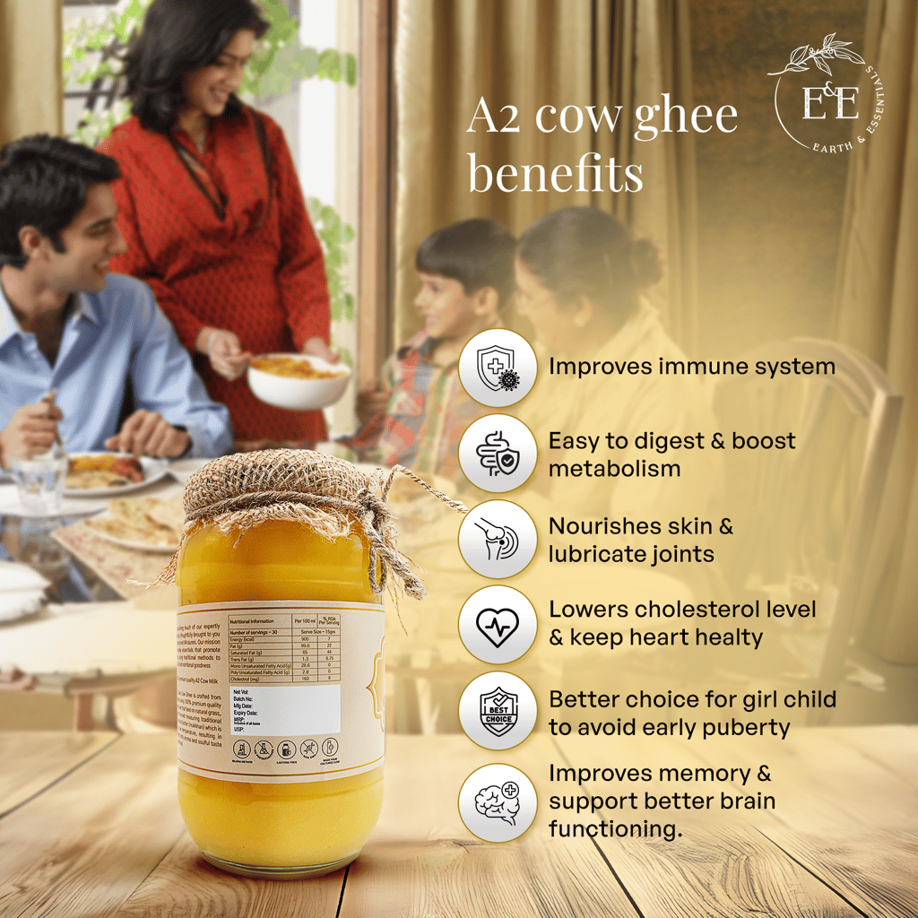 Earth and Essentials A2 Bilona Desi Cow Ghee (1000ml) - 100% Pure & Healthy Farm Fresh Gir Cow Ghee | Rich in Nutrients & Antioxidant I Lab Tested I Boost Immunity, Easy to Digest, Lowers Cholesterol