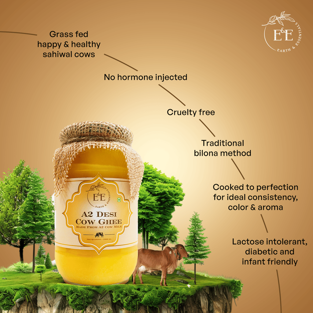 Earth and Essentials A2 Bilona Desi Cow Ghee (1000ml) - 100% Pure & Healthy Farm Fresh Gir Cow Ghee | Rich in Nutrients & Antioxidant I Lab Tested I Boost Immunity, Easy to Digest, Lowers Cholesterol