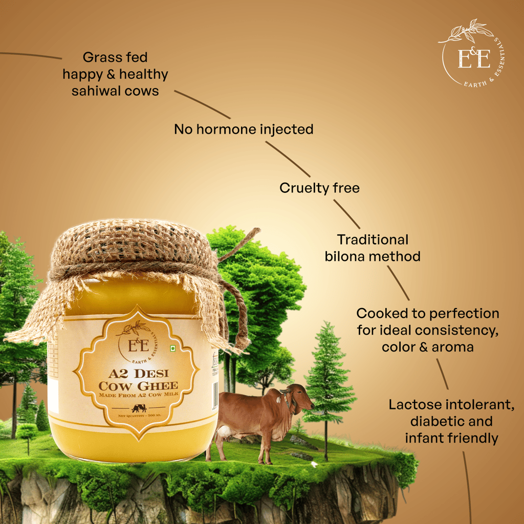 Earth and Essentials A2 Bilona Desi Cow Ghee (500ml) - 100% Pure & Healthy Farm Fresh Gir Cow Ghee | Rich in Nutrients & Antioxidant I Lab Tested I Boost Immunity, Easy to Digest, Lowers Cholesterol
