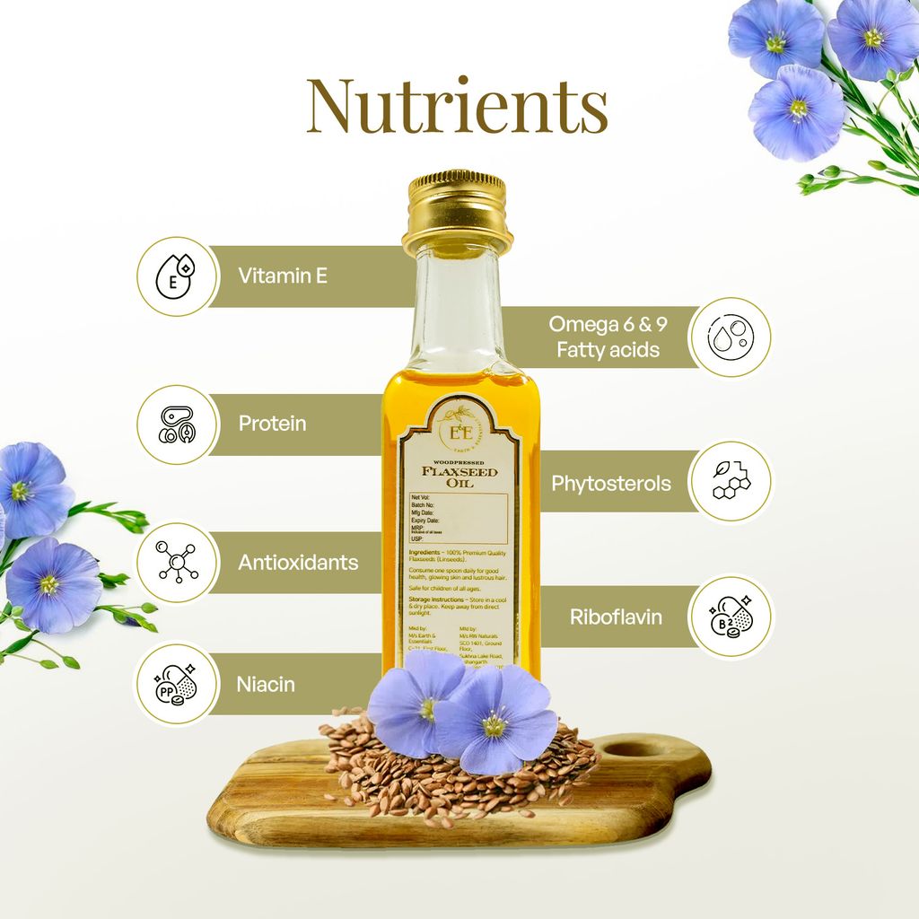 Earth and Essentials Woodpressed Flaxseed Oil (100ml) | Alsi Tel | 100% Pure & Chemical-Free | Lab Certified | Skin & Haircare | Rich in Omega-3 | Support Heart Health & Digestion | Cooking & Oral Use