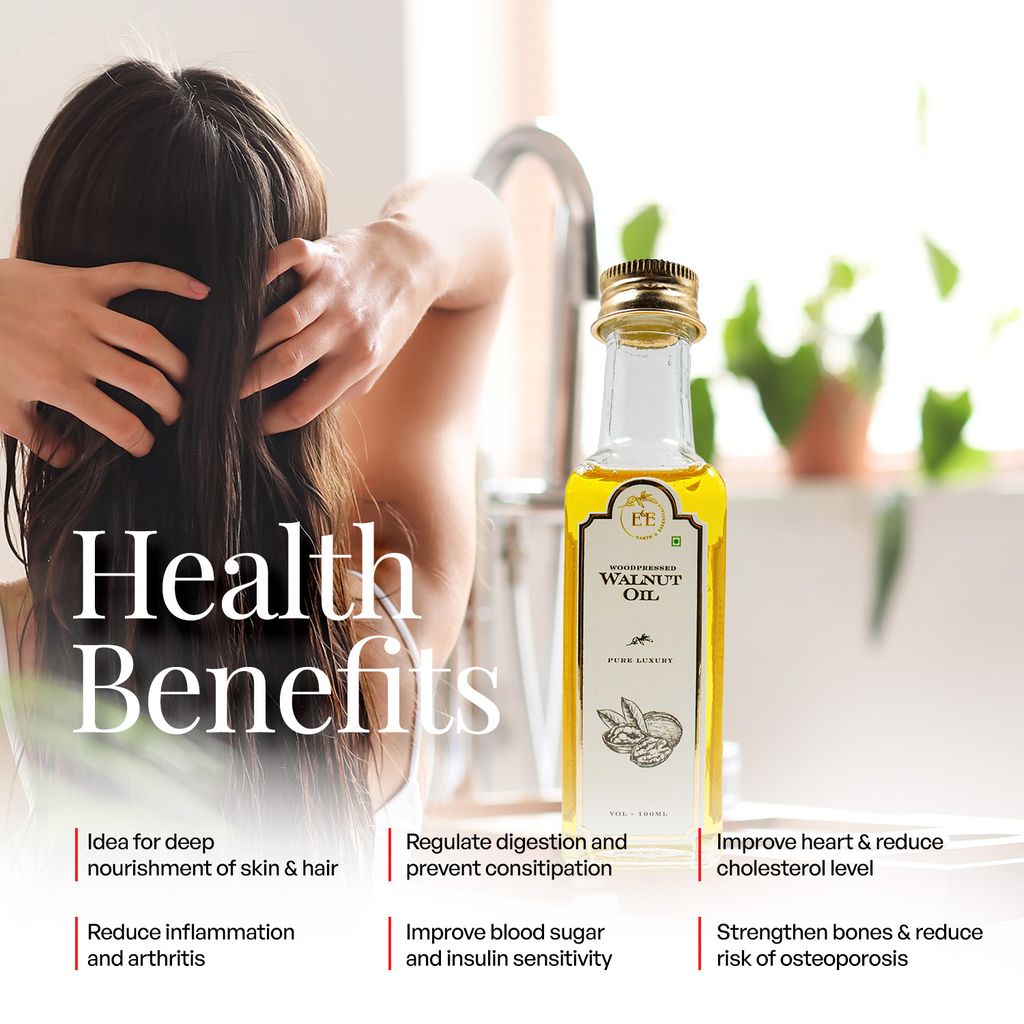 Earth and Essentials Woodpressed Walnut Oil (100ml) | Kashmiri Akhrot Virgin Edible Tel | 100% Pure & Unrefined | Lab Certified | Omega-3 & Antioxidant | Skin & Haircare | Support Heart & Brain Health