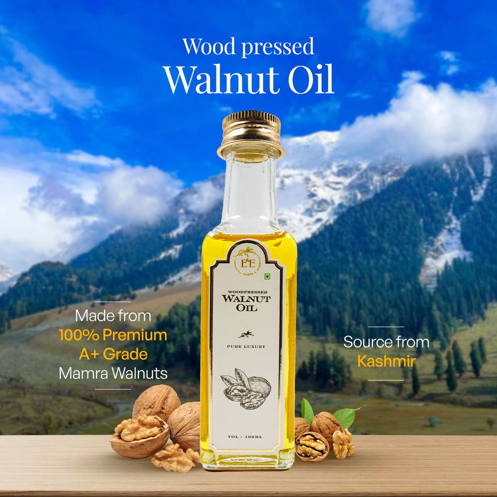 Earth and Essentials Woodpressed Walnut Oil (100ml) | Kashmiri Akhrot Virgin Edible Tel | 100% Pure & Unrefined | Lab Certified | Omega-3 & Antioxidant | Skin & Haircare | Support Heart & Brain Health