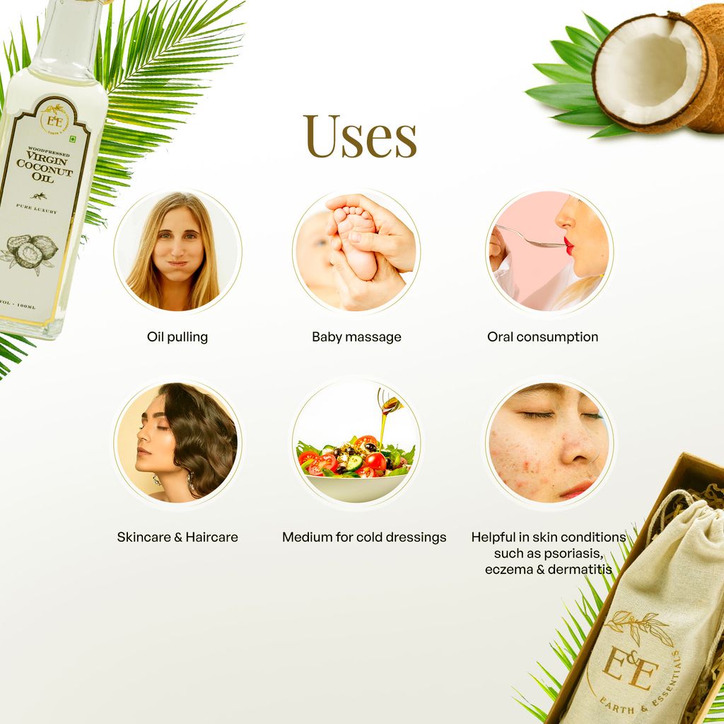 Earth and Essentials Woodpressed Virgin Coconut Oil (100ml) | Nariyal Tel | 100% Pure & Chemical-Free | Lab Certified | Rich in MCT & Vitamin E | Skin & Haircare | Baby Massage, Oil Pulling & Cooking