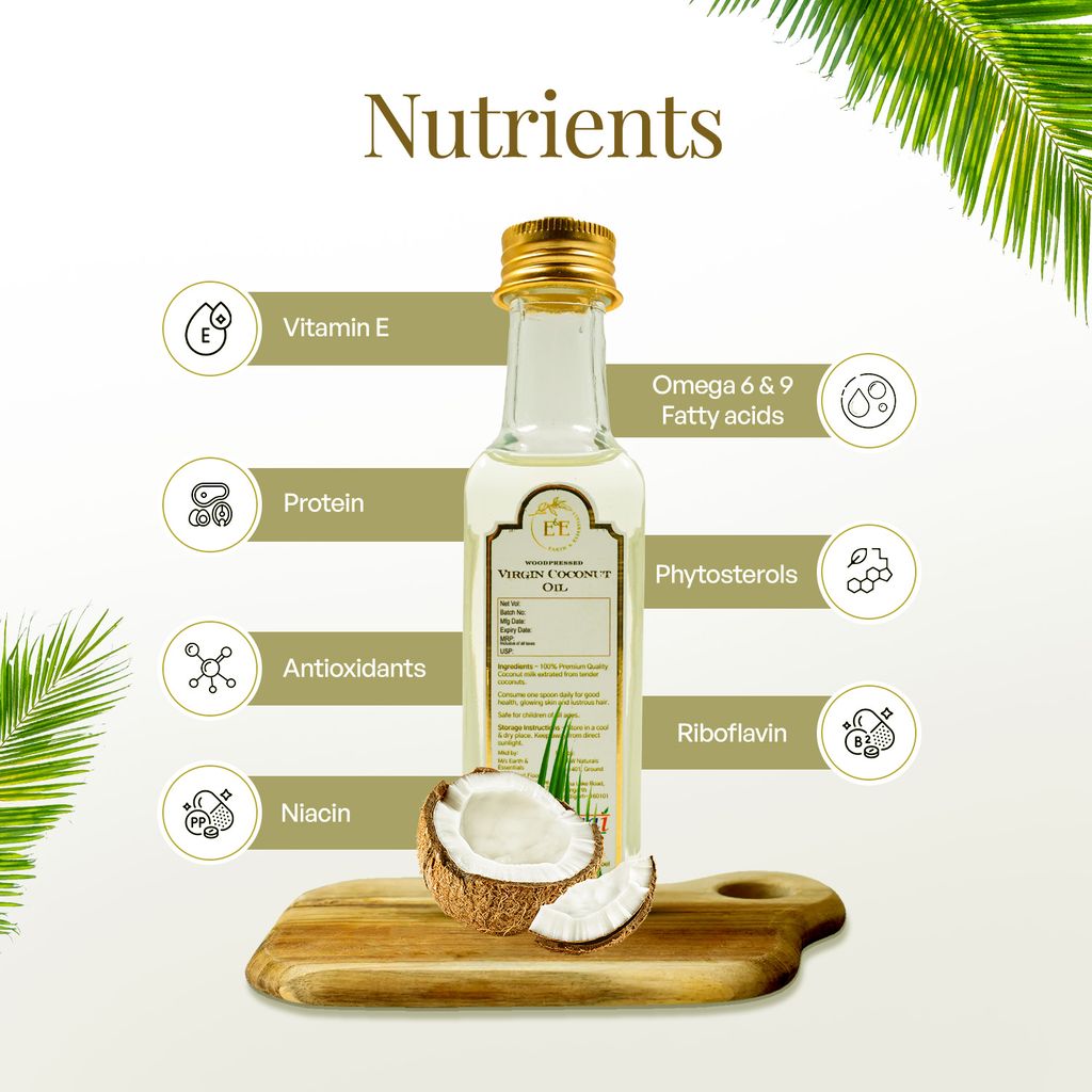 Earth and Essentials Woodpressed Virgin Coconut Oil (100ml) | Nariyal Tel | 100% Pure & Chemical-Free | Lab Certified | Rich in MCT & Vitamin E | Skin & Haircare | Baby Massage, Oil Pulling & Cooking
